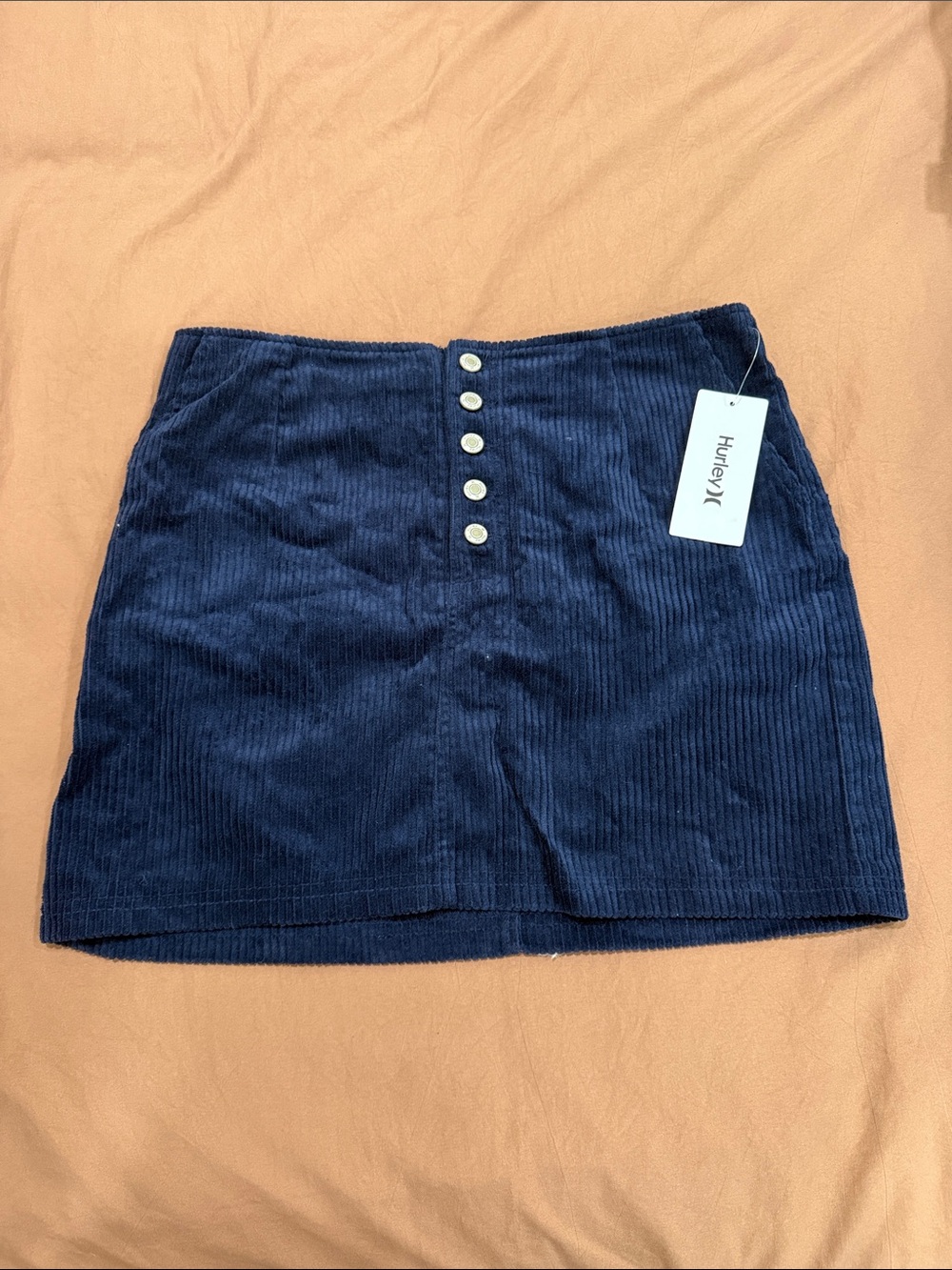 Hurley Navy Corduroy Mini Skirt with Front Buttons